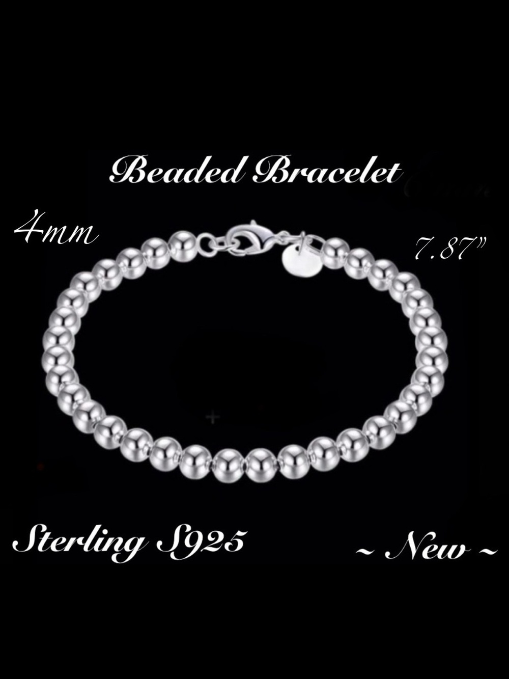 Highly Polished Sterling 925 Stamped 4MM Beaded Bracelet ~New~